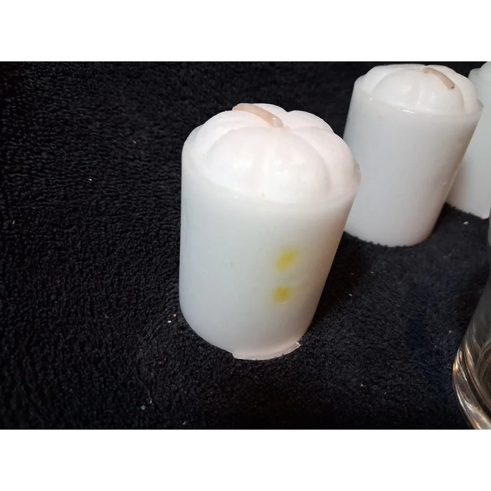 14 White Pumpkin Votive Candles and 2 Glass Holders Fall Thanksgiving Decor Set